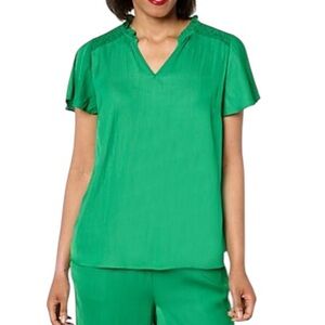 Isaac Mizrahi Live Shirt Womens 2X Green Crinkle V Neck Flutter Sleeve A647671